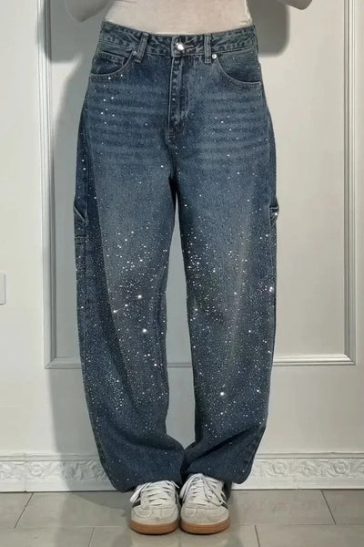 Calypso - Pantaloni a vita alta con gambe larghe e tasche con bottoni