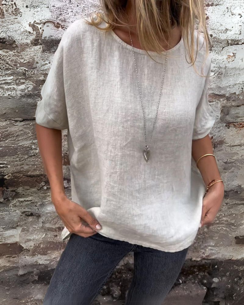 BAUA - T-SHIRT GIROCOLLO IN COTONE E LINO
