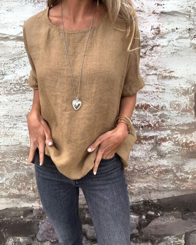 BAUA - T-SHIRT GIROCOLLO IN COTONE E LINO