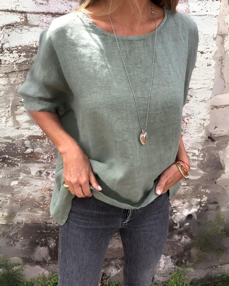 BAUA - T-SHIRT GIROCOLLO IN COTONE E LINO