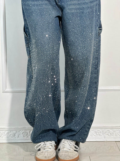 Calypso - Pantaloni a vita alta con gambe larghe e tasche con bottoni