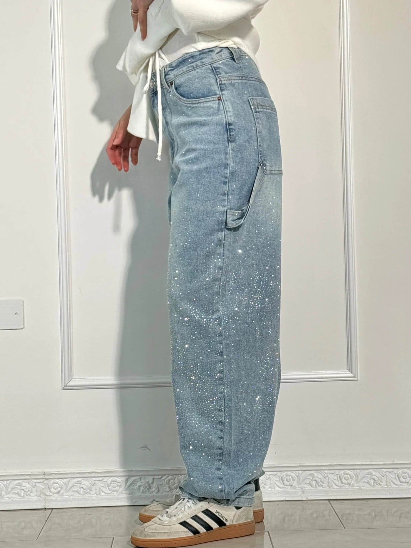 Calypso - Pantaloni a vita alta con gambe larghe e tasche con bottoni