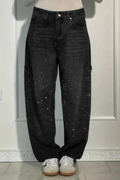 Calypso - Pantaloni a vita alta con gambe larghe e tasche con bottoni