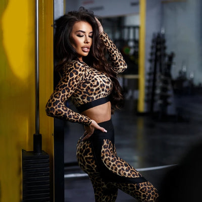 Leggings sexy con motivo leopardato che scolpiscono l'anca