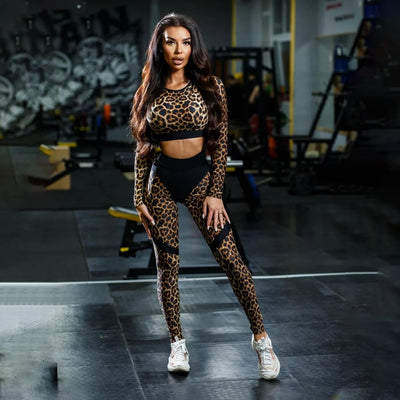 Leggings sexy con motivo leopardato che scolpiscono l'anca